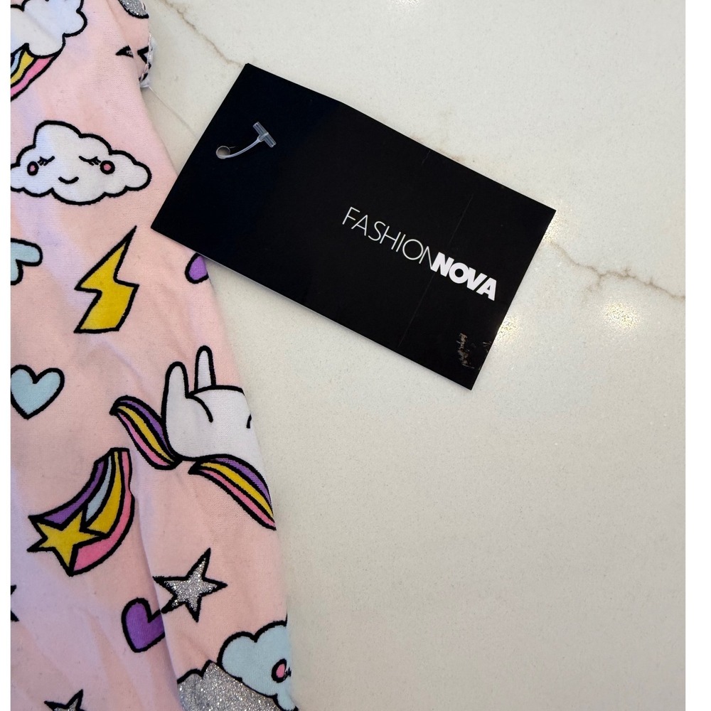 Fashion Nova Miss Unicorn PJ Short Set Blush Pink Rainbow Womens Medium - Picture 3 of 7